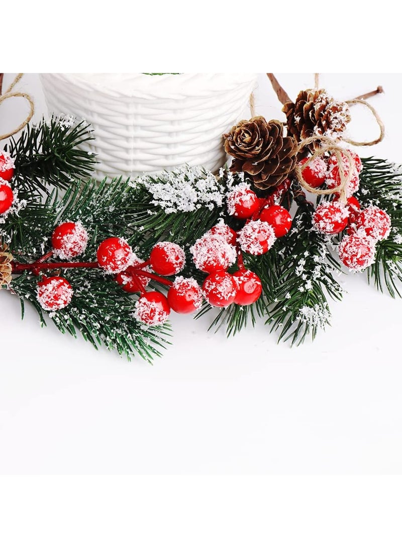 SYOSI 10 Pcs Christmas Berries Pine Cones for DIY Crafts-Christmas Tree Picks Spray Evergreen Artificial Pine Branches Holly Stem, Xmas Garland Décor, Gift Wrap Embellishment (Red) - Image 5